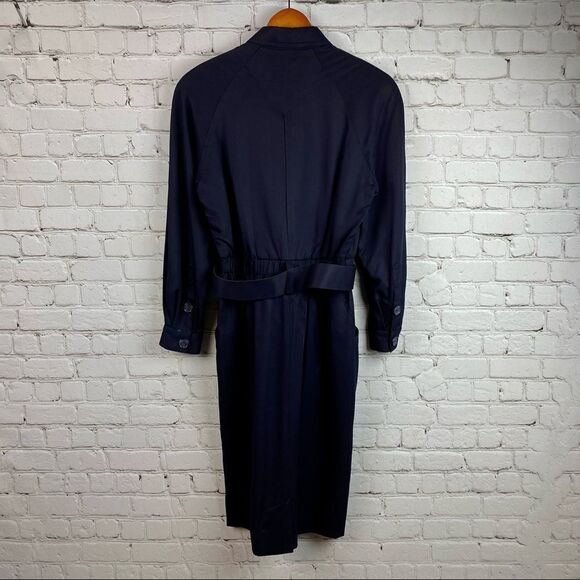 Vintage 80s Talbots 100% Rayon Long Sleeve Belted Shirt Dress Navy 6 - Picture 12 of 12